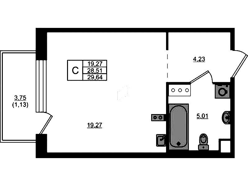 Квартира студия 28.51 м², 3/5 эт., ЖК «Plus Пулковский»